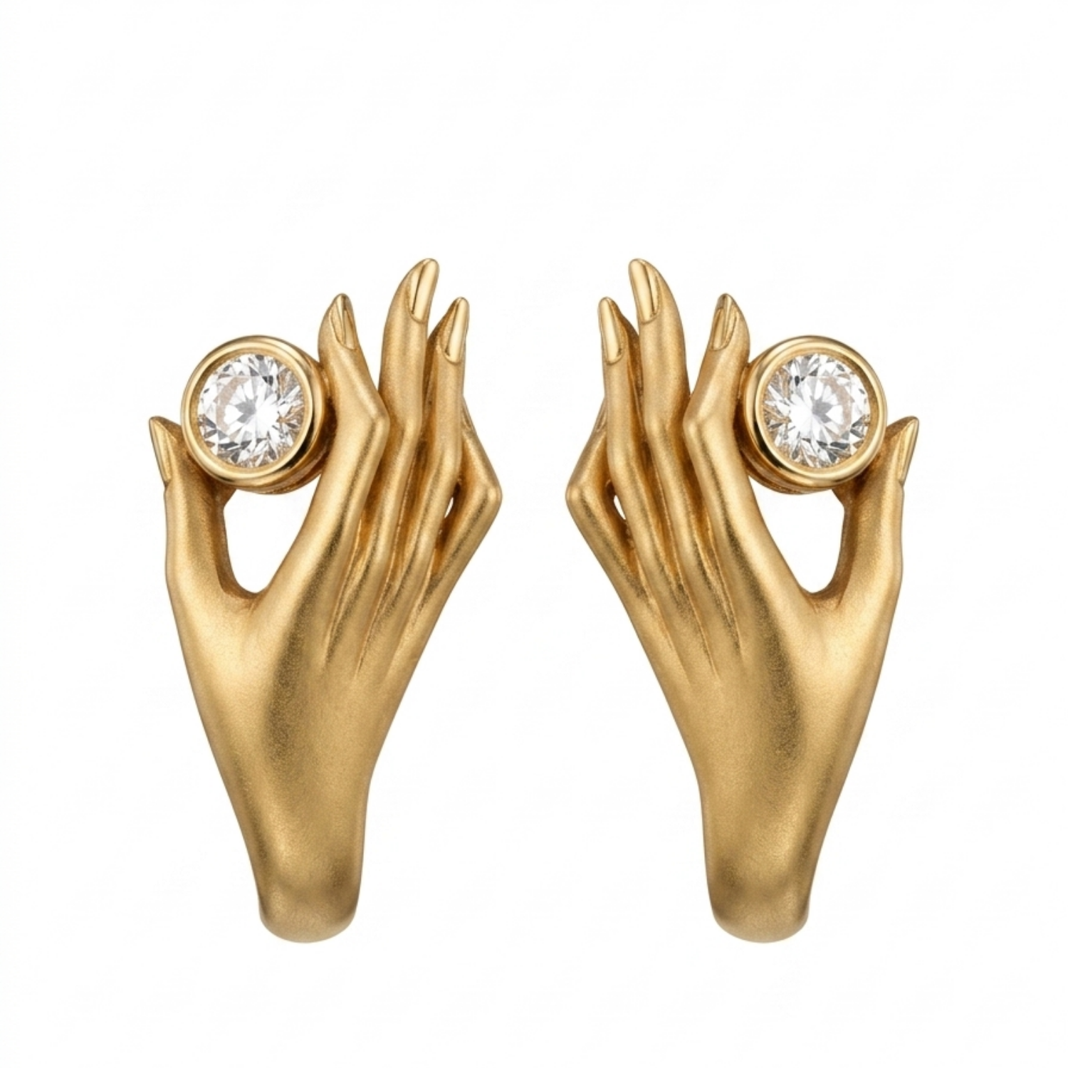 Pre Owned Carrera Y Carrera Los Manos Ohrclips aus 18 Karat Gelbgold mit Brillanten