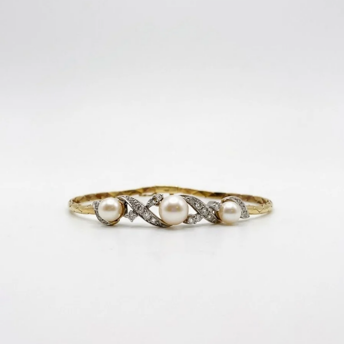 Pre Owned Armband 585 Gelbgold mit 0,32ct Brillanten und Süßwasser-Zuchtperlen