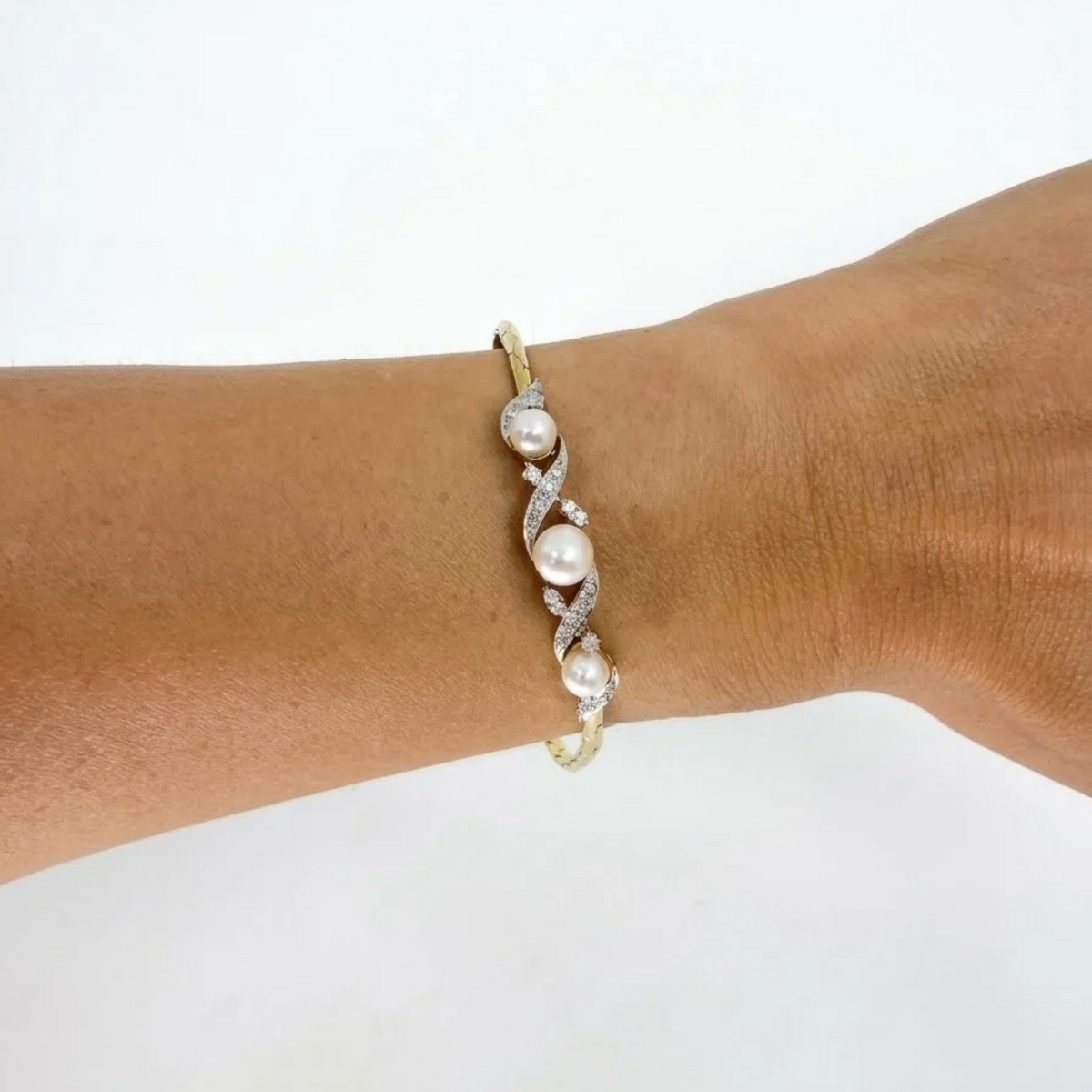 Pre Owned Armband 585 Gelbgold mit 0,32ct Brillanten und Süßwasser-Zuchtperlen