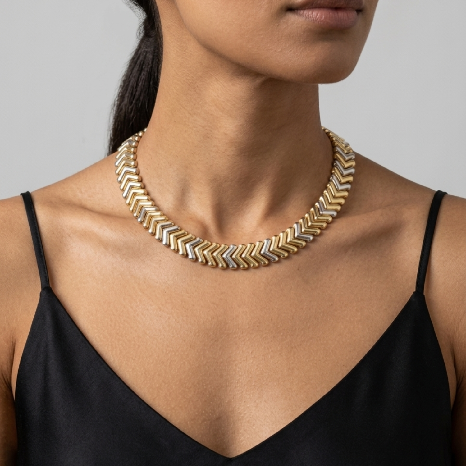 Pre Owned QUADRI Bicolor-Collier Chevron aus 750 Gelbgold/Weißgold