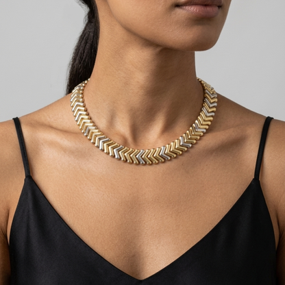 Pre Owned QUADRI Bicolor-Collier Chevron aus 750 Gelbgold/Weißgold
