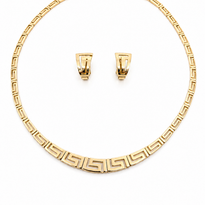 Pre Owned Schmuck Set aus 585 Gelbgold im Meander Design