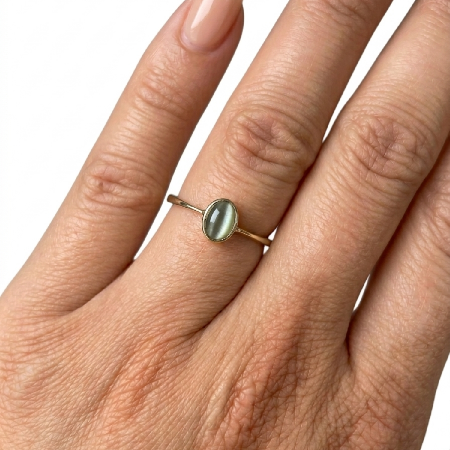 Pre Owned Ring aus 14 Karat Gelbgold mit Chrysoberyll Katzenauge