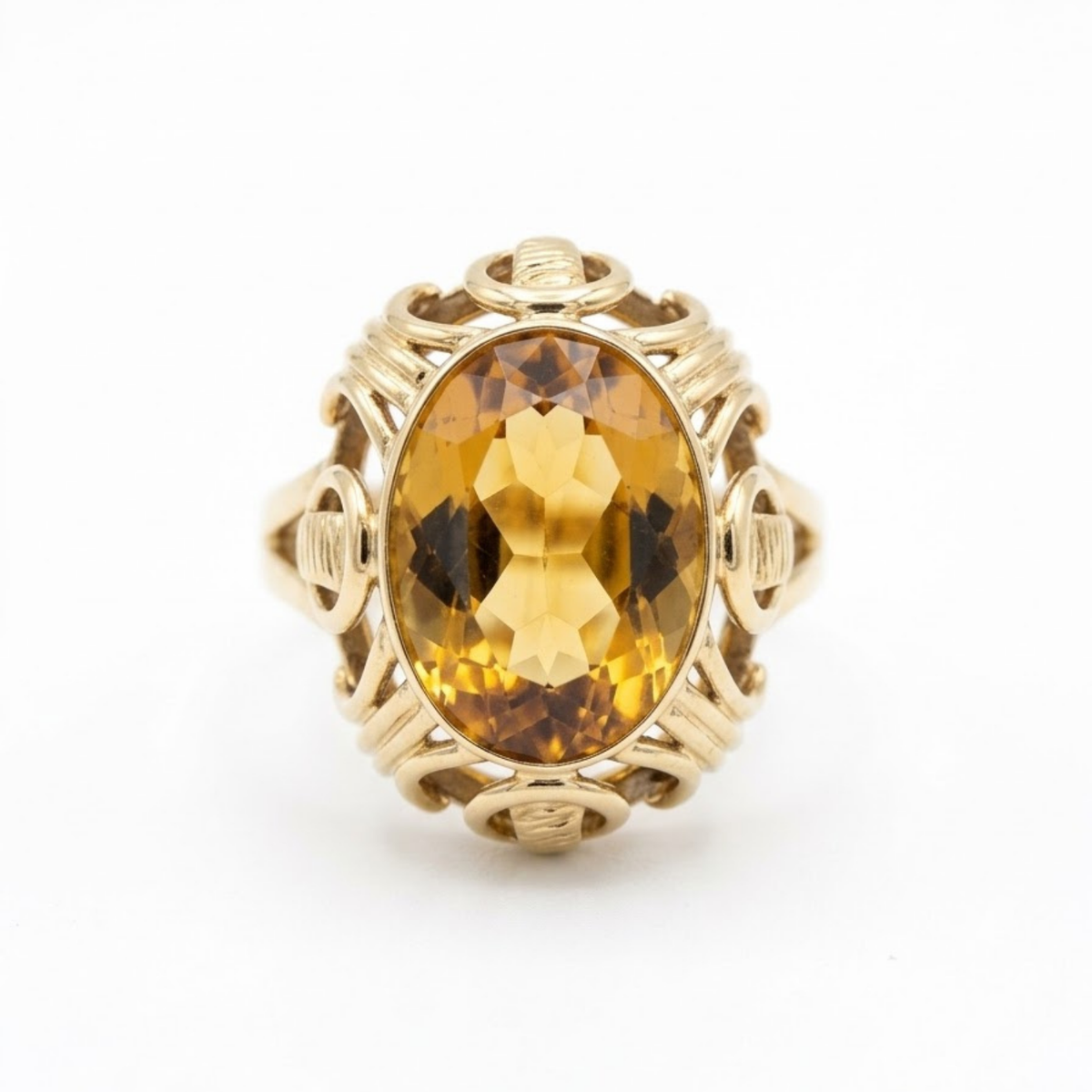 Pre Owned Cocktailring mit Citrin aus 585 Gelbgold