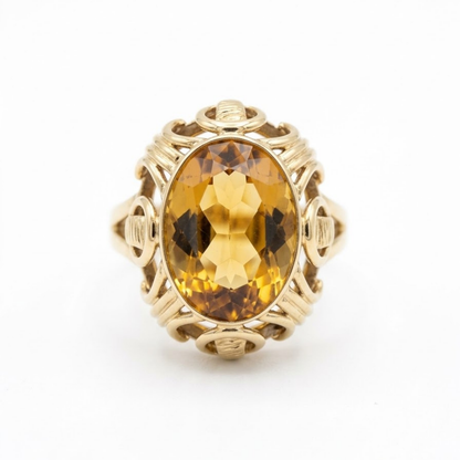 Pre Owned Cocktailring mit Citrin aus 585 Gelbgold