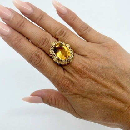 Pre Owned Cocktailring mit Citrin aus 585 Gelbgold
