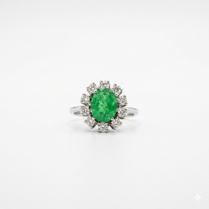 Pre Owned Ring in 14Karat Weißgold mit Smarags und ca.1,00ct Brillanten