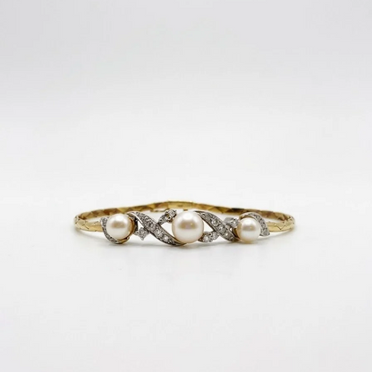 Pre Owned Armband 585 Gelbgold mit 0,32ct Brillanten und Süßwasser-Zuchtperlen