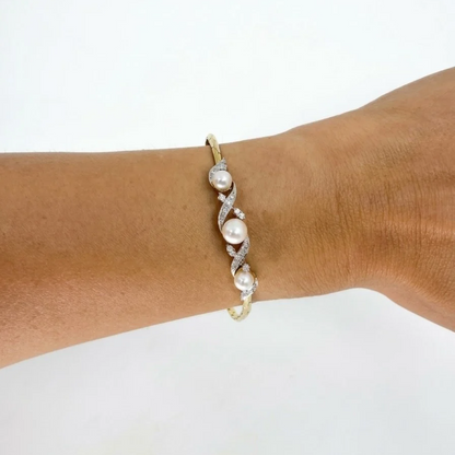 Pre Owned Armband 585 Gelbgold mit 0,32ct Brillanten und Süßwasser-Zuchtperlen
