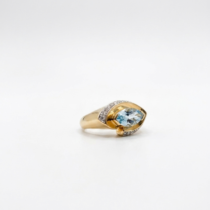Pre Owned Ring mit Aquamarin und Brillanten in 14 Karat Gelbgold/Weißgold