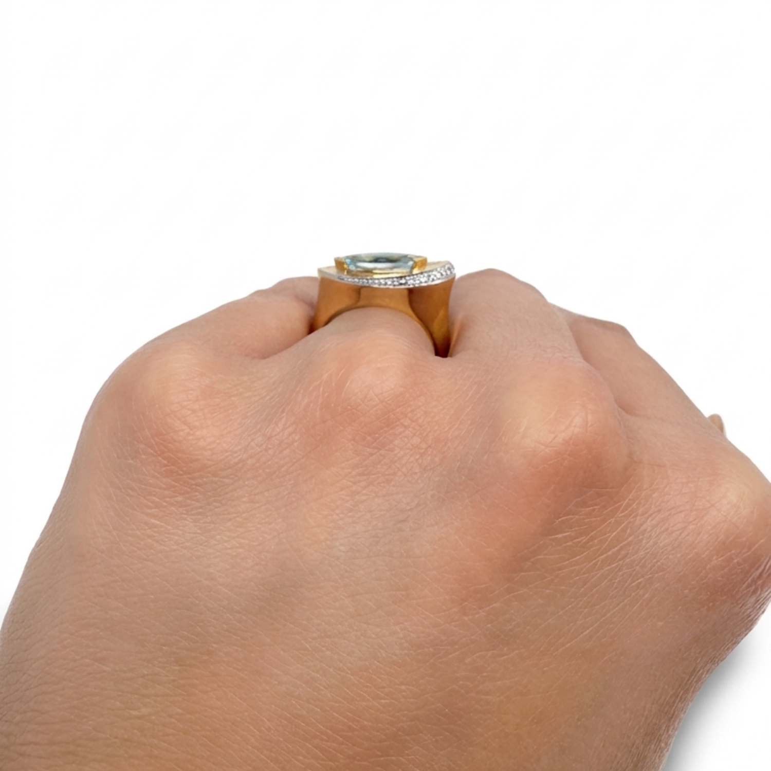 Pre Owned Ring mit Aquamarin und Brillanten in 14 Karat Gelbgold/Weißgold