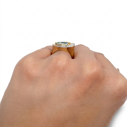 Pre Owned Ring mit Aquamarin und Brillanten in 14 Karat Gelbgold/Weißgold