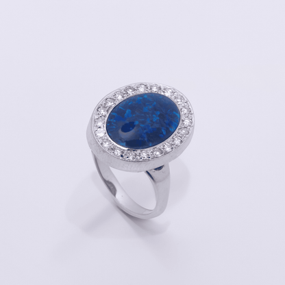 Pre Owned Ring 585 Weißgold, Opal blau